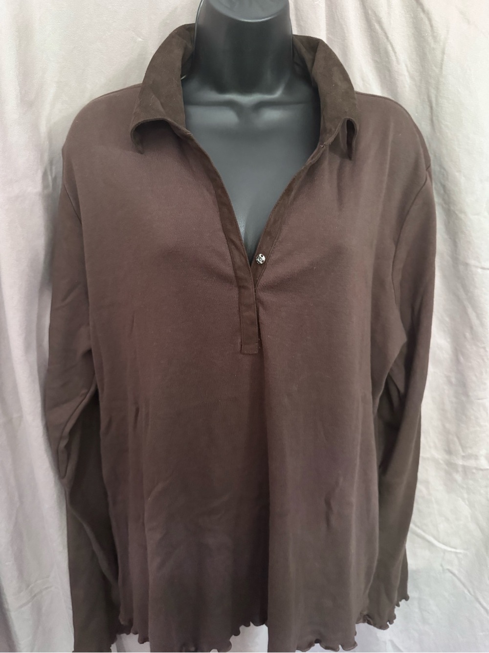 Women's Brown Snap-Down Long Sleeve Shirt